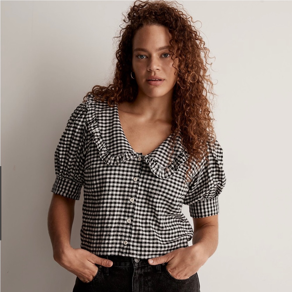 Madewell Flannel Puff-Sleeve Top in Check